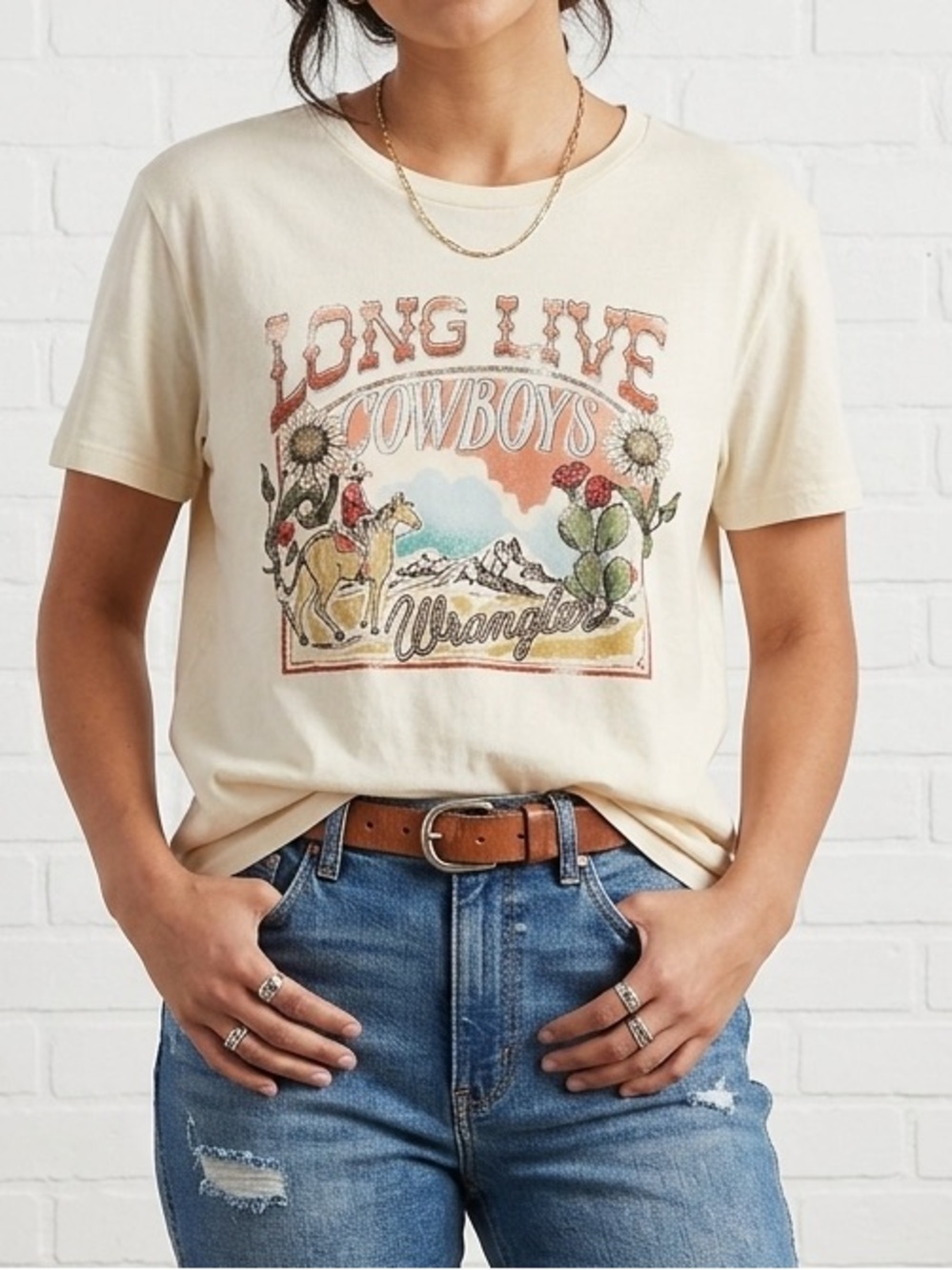 Wrangler Long Live Cowboys Graphic Tee Western Cowgirl Rodeo Oversized Small